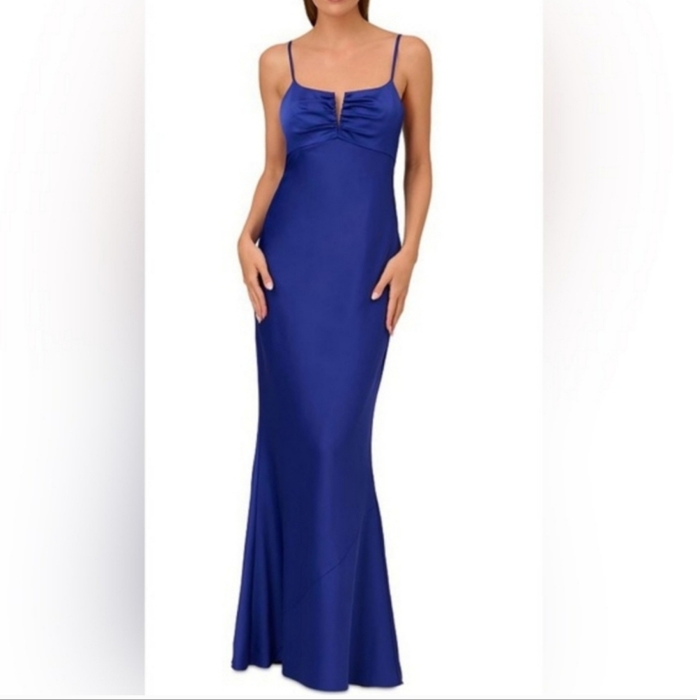 NWT Liv Foster Satin Mermaid Gown in Lapis Blue Size 12
